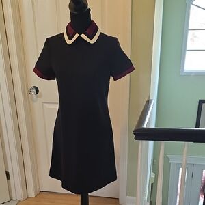 Black Dress with White Collar and Maroon Accents